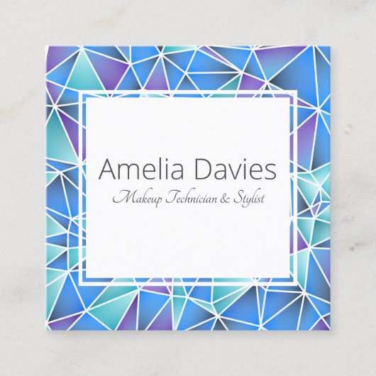 幾何学的な青および紫色 スクエア名刺 (正面)