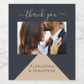 幾何学的な青のパーソナライズされたカスタムウェディング ワインラベル (シングルラベル)