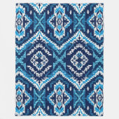 幾何学的な青アステカ編みアート フリースブランケット (正面)
