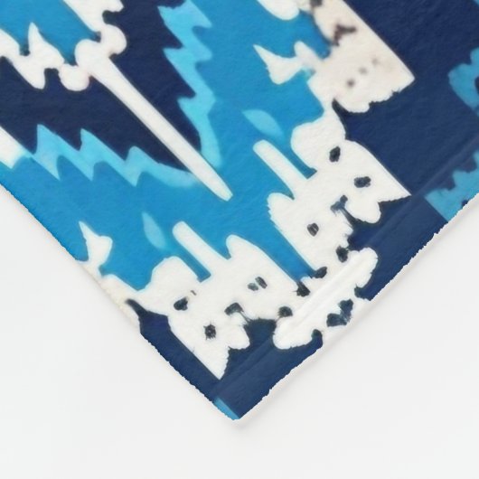 幾何学的な青アステカ編みアート フリースブランケット (角)