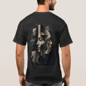 幾何学的な顔の抽象的なモダンウォールアート Tシャツ (裏面)