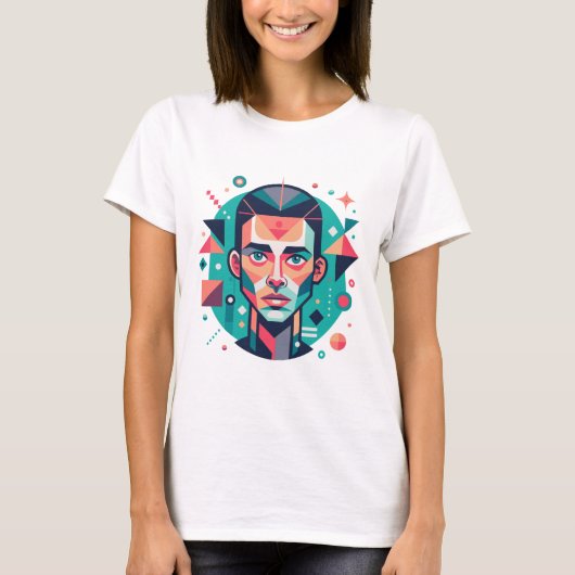 幾何学的な顔の肖像 Tシャツ (正面)