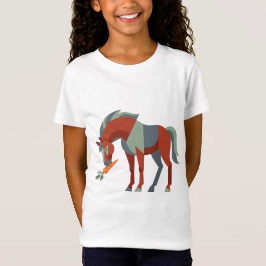 幾何学的な馬のキャロットイラスト Tシャツ (正面)