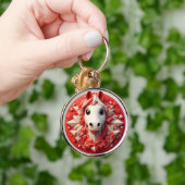 幾何学的な馬のポートレート鮮やか赤と白 キーホルダー (手)