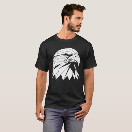 幾何学的な鷲のプロフィールアート Tシャツ (正面フル)