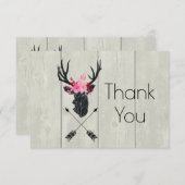 幾何学的な鹿の頭に花冠を載せた偽の木 サンキューカード (正面/裏面)