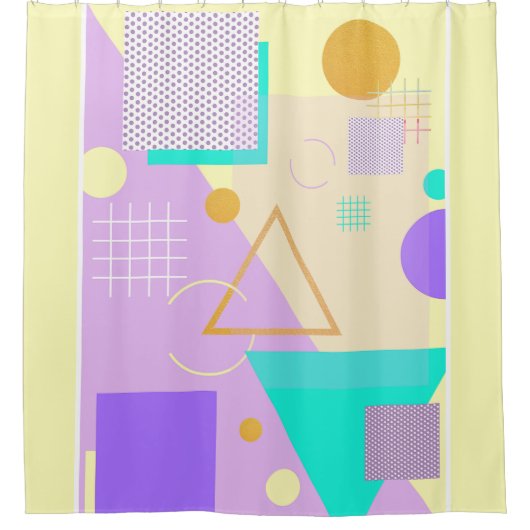 幾何学的な黄色のプリント シャワーカーテン (正面)