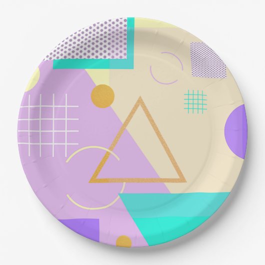 幾何学的な黄色のプリント ペーパープレート (正面)