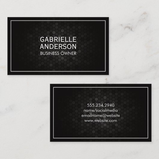 幾何学的な黒いメタリック背景 |白縁ど 名刺 (正面/裏面)