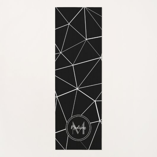 幾何学的な黒い三角形の白い線モノグラム ヨガマット (正面)