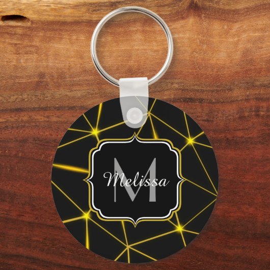 幾何学的な黒い三角形の金ゴールド線モノグラム キーホルダー (裏面)