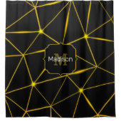 幾何学的な黒い三角形の金ゴールド線モノグラム シャワーカーテン (正面)