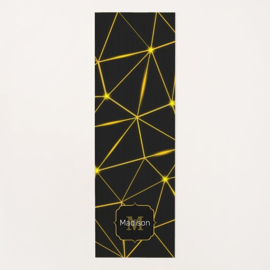 幾何学的な黒い三角形の金ゴールド線モノグラム ヨガマット (正面)