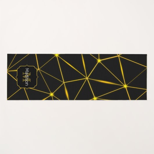 幾何学的な黒い三角形の金ゴールド線モノグラム ヨガマット (正面(横))