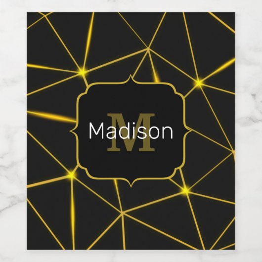 幾何学的な黒い三角形の金ゴールド線モノグラム ワインラベル (シングルラベル)