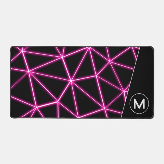 幾何学的な黒い三角形ネオンピンクの線モノグラム デスクマット (正面)