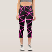 幾何学的な黒い三角形ネオンピンクの線レトロ カプリレギンス (正面)