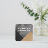幾何学的な黒い大理石のフェイク革クラフト スクエア名刺 (スタンド正面)