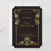 、幾何学的な黒い金ゴールド年長後輩プロムアールデコ 招待状 (正面)