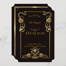 、幾何学的な黒い金ゴールド年長後輩プロムアールデコ 招待状