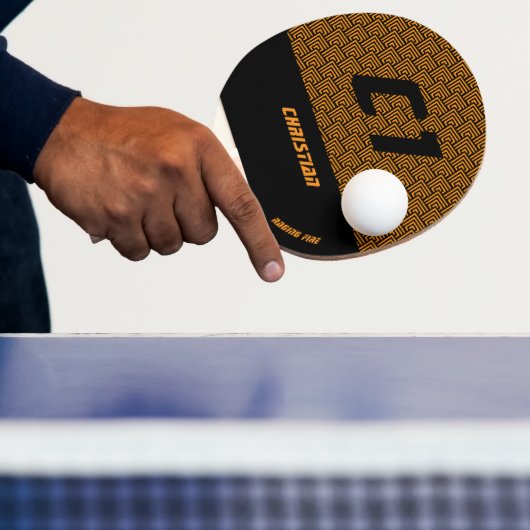 幾何学的な黒とオレンジのパターン名前をカスタムする 卓球ラケット (インサイチュ)