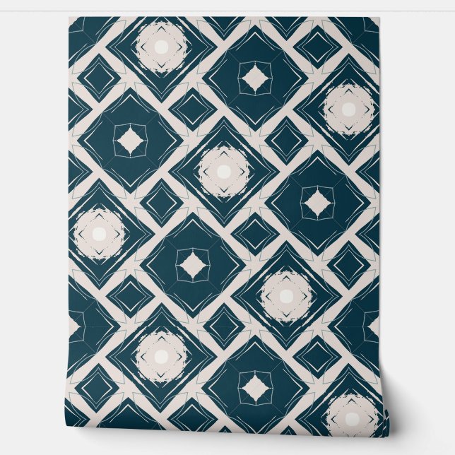 幾何学的な黒とクリームモダンタイルのパターン 壁紙 (ほどく)