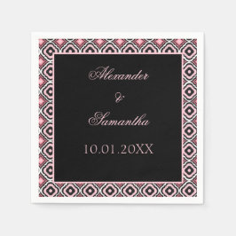 幾何学的な黒とピンクのパターン スタンダードカクテルナプキン