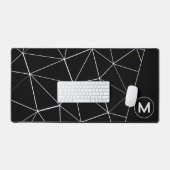 幾何学的な黒と白の三角形の線モノグラム デスクマット (キーボード&マウス)
