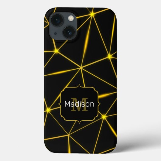 幾何学的な黒の三角形に金のラインのモノグラム Case-Mate iPhoneケース (裏面)