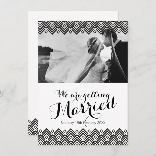 幾何学的な黒の写真 ウェディング 招待状 (正面/裏面)