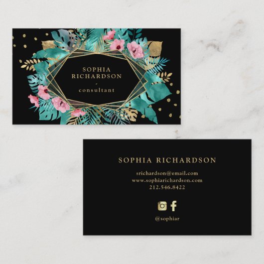 幾何学的な黒|の魅力的な熱帯陸軍少佐の階級章 名刺 (正面/裏面)