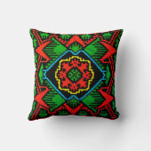 幾何学的な黒、赤、緑のラトビアの部族パターン クッション (裏面)