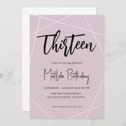 幾何学的な13th誕生日パーティーの招待状 招待状 (正面/裏面)