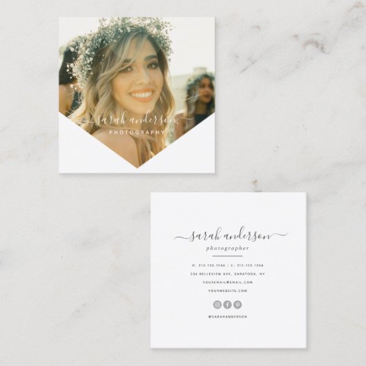 幾何学的な|の原稿のモダンなタイポグラフィの写真撮影 スクエア名刺 (正面/裏面)