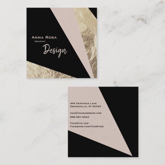 幾何学的な*~*のAbstractGoldホイルのピンクの赤面 スクエア名刺 (正面/裏面)