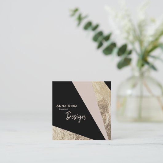幾何学的な*~*のAbstractGoldホイルのピンクの赤面 スクエア名刺 (スタンド正面)