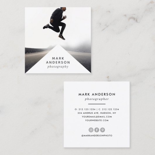 幾何学的な|モダンでミニマルな三角形の写真撮影 スクエア名刺 (正面/裏面)