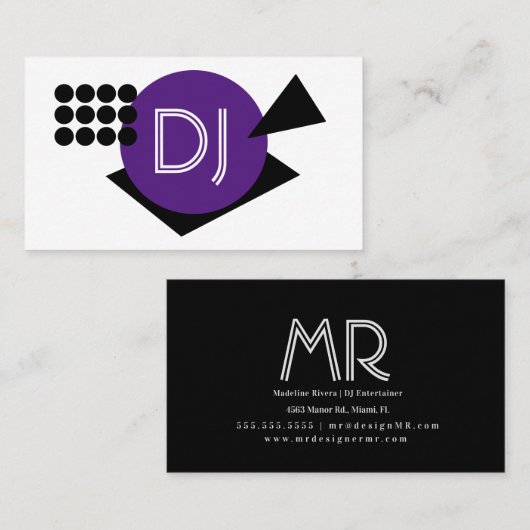 幾何学的なDJロゴパープルシェイプ 名刺 (正面/裏面)