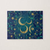 幾何学的なOmの記号の金ゴールドおよび大理石 ジグソーパズル (横)