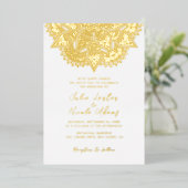 幾何学的にキラキラするメタリック結婚ラグジュアリー 箔招待状 (立ち正面)