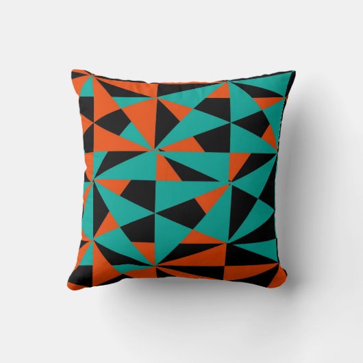 幾何学的はっきりしたレトロオファンキーレンジブラックティール(緑がかった色) クッション (裏面)