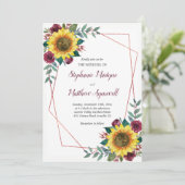 幾何学的ひまわりバーガンディフローラ結婚バラ 招待状 (スタンド正面)