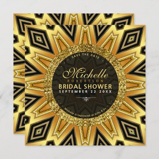 幾何学的ひまわりブライダルシャワー円招待状 招待状 (正面/裏面)