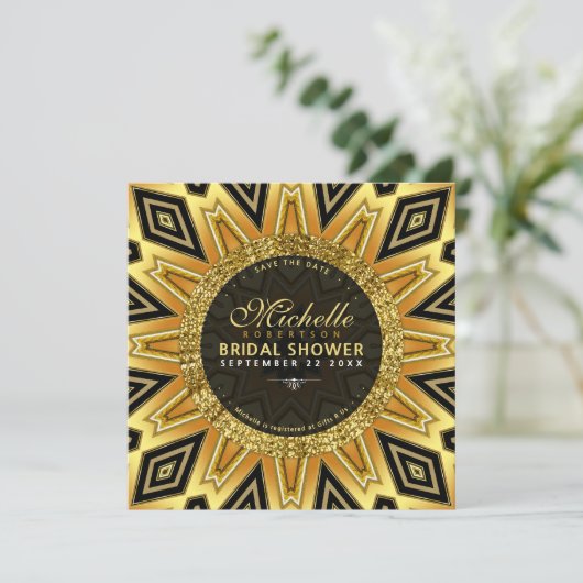 幾何学的ひまわりブライダルシャワー円招待状 招待状 (スタンド正面)