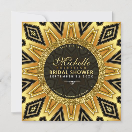 幾何学的ひまわりブライダルシャワー円招待状 招待状 (正面)