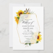幾何学的ひまわり素朴バーンドカントリー結婚式 招待状 (正面)