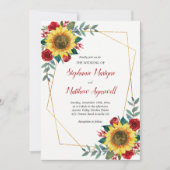 幾何学的ひまわり赤いバラのフローラ結婚ズ 招待状 (正面)