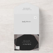 幾何学的ほこりっぽいピンクローズ金ゴールドシャルボード オールインワン招待状 (外側)