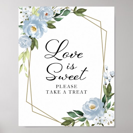 幾何学的ほこりっぽい青いフローラ愛は甘いサイン ポスター (正面)