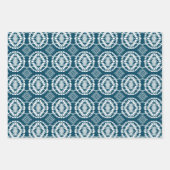 幾何学的ろうけつ染めタイダイ – ブルー品種パック ラッピングペーパーシート (正面3)